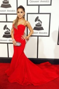 ariana grande Romona Keveza red dress grammys 2016